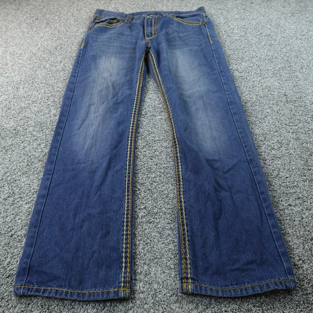 True Religion Jeans Mens 38X34 Dark Blue Denim Pants Geno Super‎ T Thick Stitch